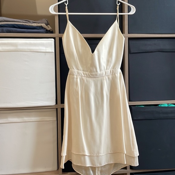 Cream Jennifer Hope Silk Serena Bareback Sweetheart Strappy V-Neck Mini Dress 0 - Picture 4 of 8